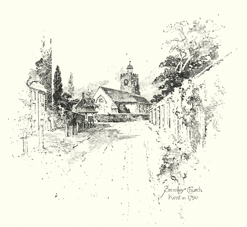Bromley Chruch, Kent, w 1790 r. (lito) autorstwa Herbert (after) Railton