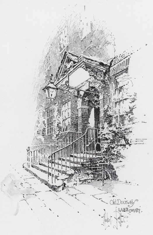 Old Doorway, Lamb Court (grawerowanie) autorstwa Herbert (after) Railton