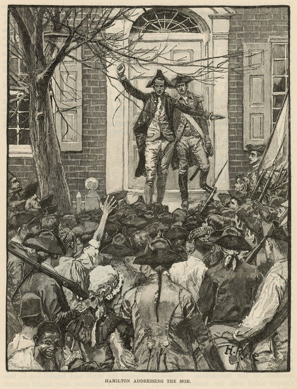 Hamilton przemawiający do tłumu (grawerunek) autorstwa Howard (after) Pyle