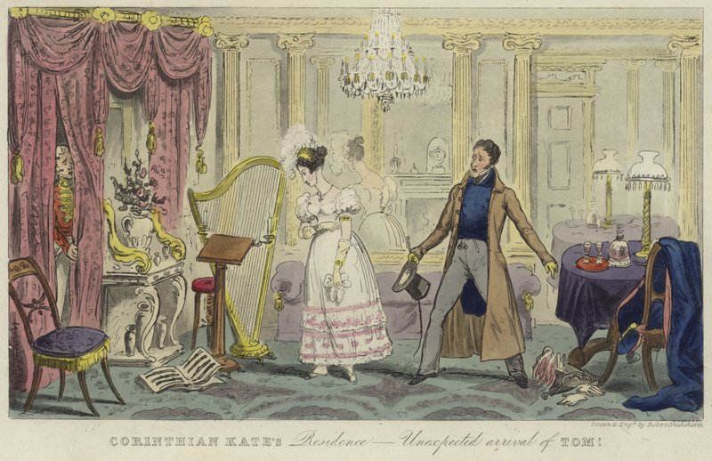 Rezydencja Corinthian Kate - niespodziewane przybycie Toma! autorstwa Isaac Robert Cruikshank