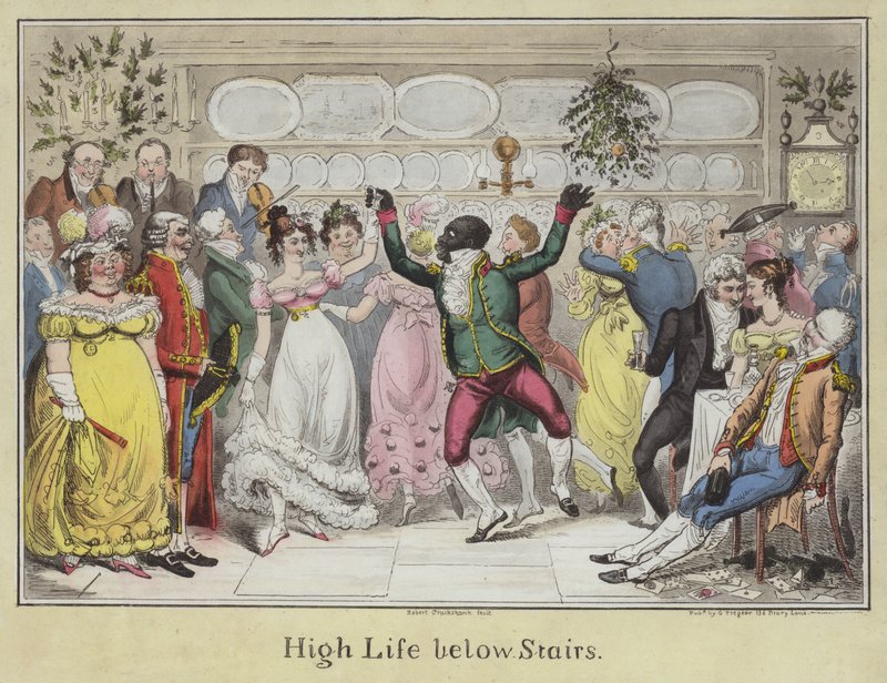 High Life under Stairs (kolorowa akwaforta) autorstwa Isaac Robert Cruikshank