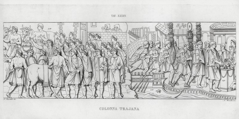 La Colonna Trajana, Kolumna Trajana (rycina) autorstwa Italian School