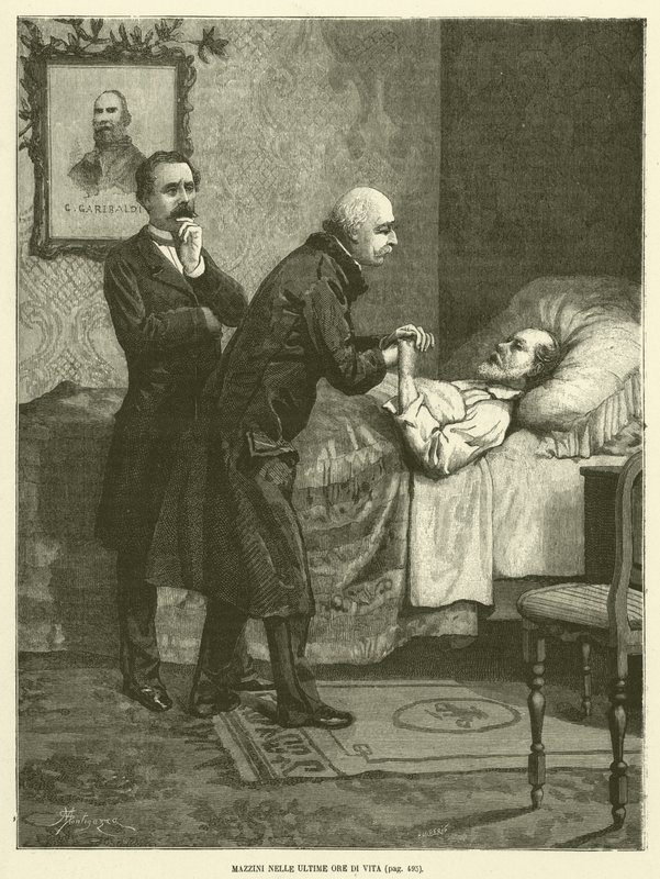 Mazzini w ostatnich godzinach życia (grafika) autorstwa Italian School