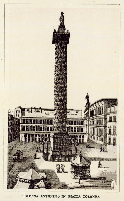 Rzym: Kolumna Antonina na Piazza Colonna (lito) autorstwa Italian School