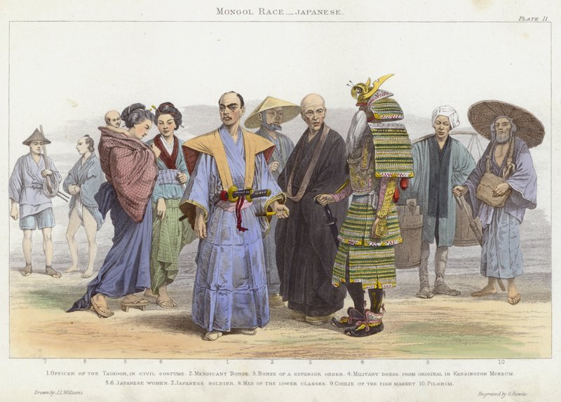 Rasa mongolska, japońska (kolorowy grawerunek) autorstwa J.L. (after) Williams