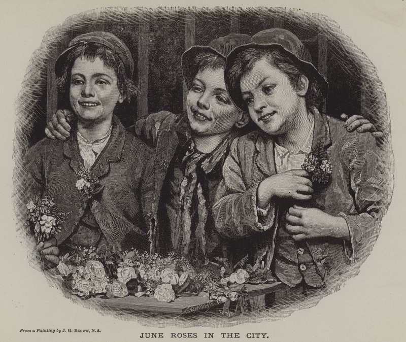 Czerwcowe róże w mieście (grafika) autorstwa J. Gillis Brown