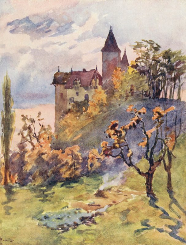 Chateau de Blonay (kolorowa litografia) autorstwa J. Hardwicke Lewis
