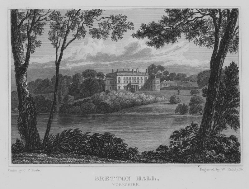 Bretton Hall, Yorkshire (grawerowanie) autorstwa John Preston Neale