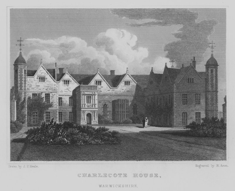 Charlecote House, Warwickshire (grawerowanie) autorstwa John Preston Neale