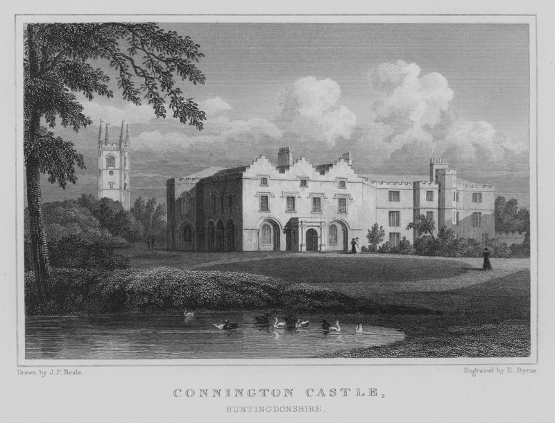 Zamek Connington, Huntingdonshire (grawerowanie) autorstwa John Preston Neale