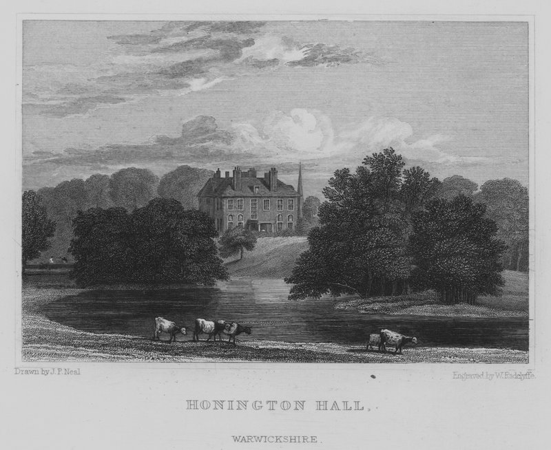 Honington Hall, Warwickshire (grawerowanie) autorstwa John Preston Neale