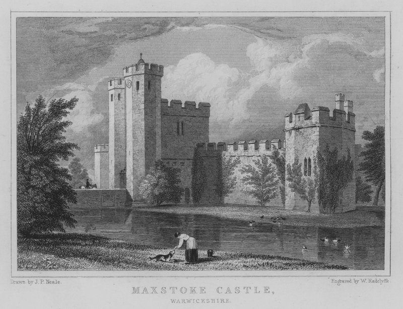 Zamek Maxstoke, Warwickshire (grawerowanie) autorstwa John Preston Neale