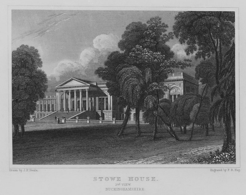 Stowe House, drugi widok, Buckinghamshire (grawerowanie) autorstwa John Preston Neale