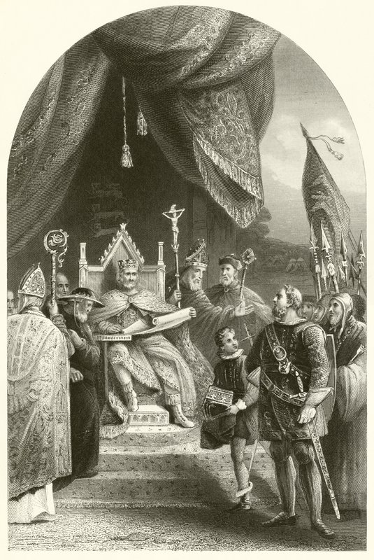 Król Jan pieczętujący Magna Charta (grafika) autorstwa James (after) Lonsdale
