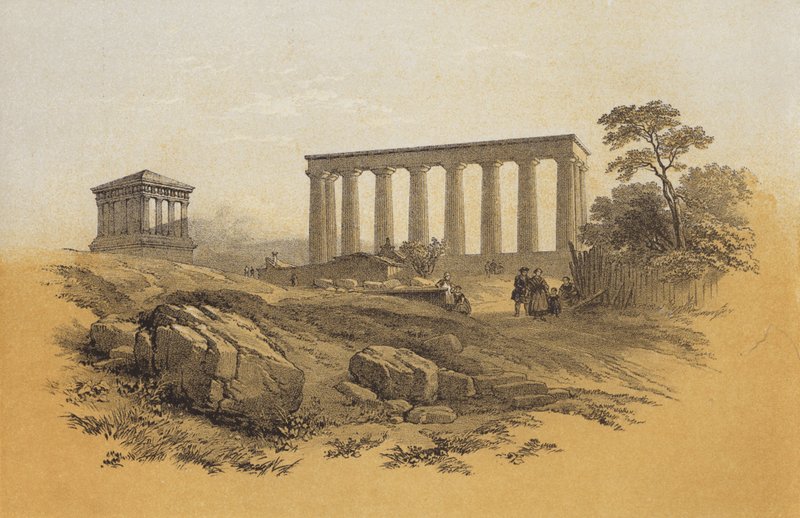 Pomnik narodowy, Calton Hill (chromolitho) autorstwa James Duffield Harding
