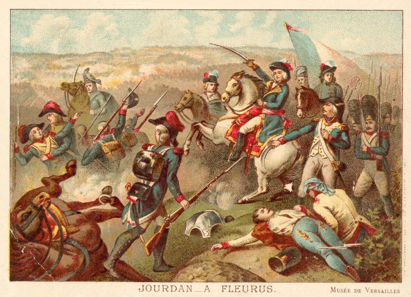 Generał Jourdan w bitwie pod Fleurus, 1794 (chromolitho) autorstwa Jean Baptiste Mauzaisse