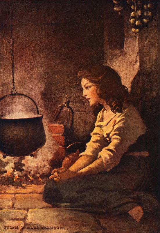 Kopciuszek (kolorowa litografia) autorstwa Jessie Willcox Smith