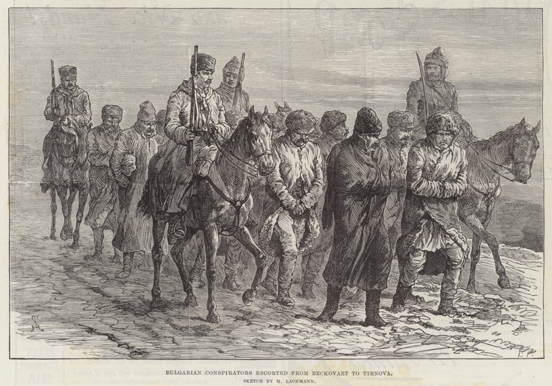 Bułgarscy konspiratorzy eskortowani z Beckovazt do Tirnova autorstwa Johann Nepomuk Schonberg