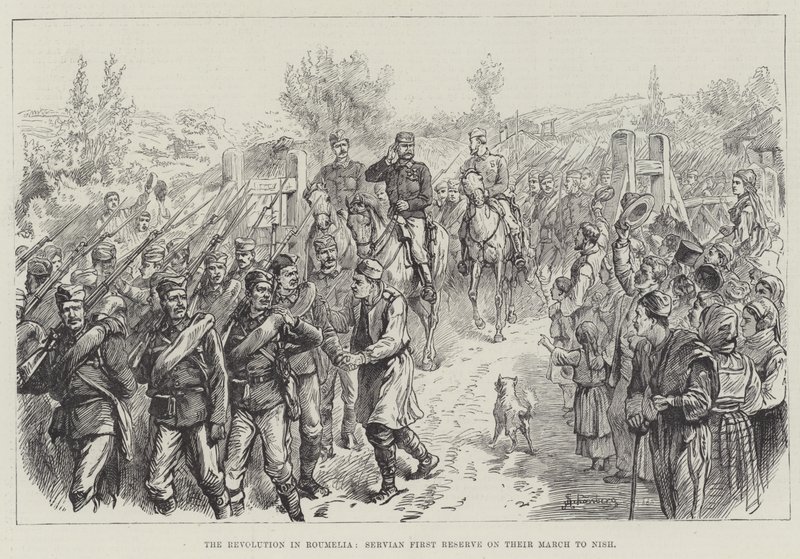 Rewolucja w Roumelii, pierwsza rezerwa serbska w marszu do Niszu autorstwa Johann Nepomuk Schonberg