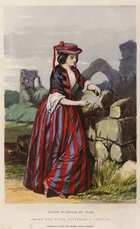 Beauties of England and Wales, among the Ruins, Sussex (chromolitho) autorstwa John Absolon