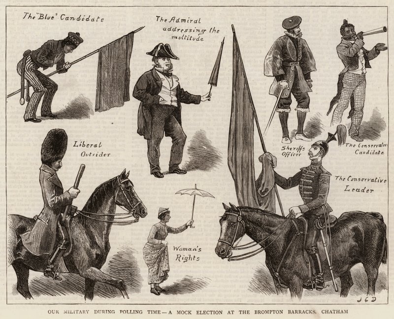 Nasze wojsko w czasie wyborów, próbne wybory w koszarach Brompton, Chatham autorstwa John Charles Dollman
