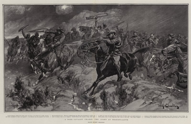 Szarża kawalerii burskiej, walka pod Brakenlaagte autorstwa John Charlton