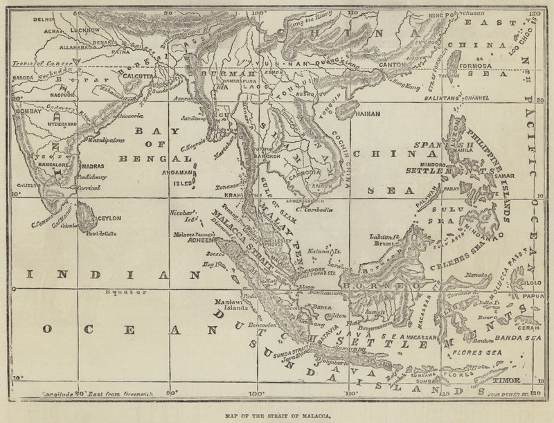 Mapa Cieśniny Malakka autorstwa John Dower