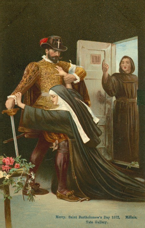 Miłosierdzie, Dzień Świętego Bartłomieja, 1572 (chromolitho) autorstwa John Everett Millais