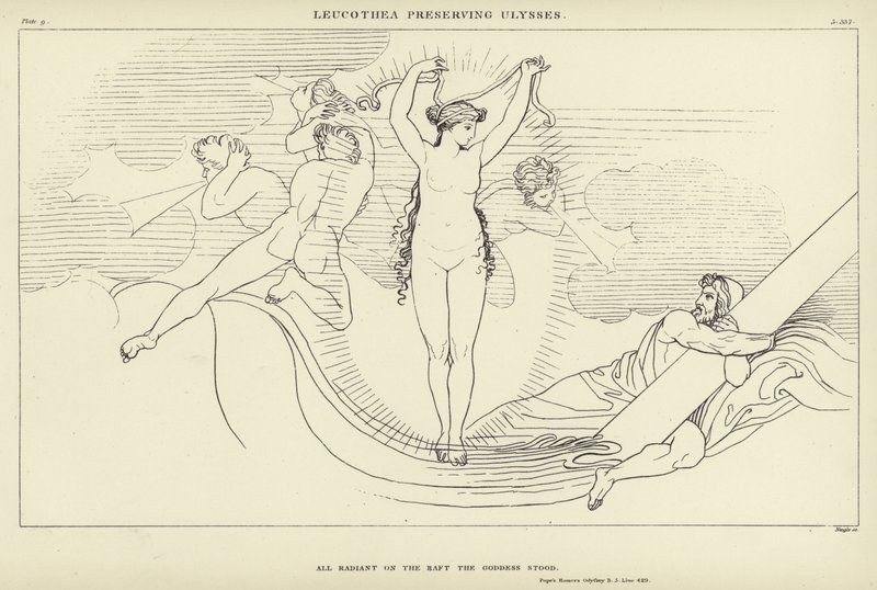 Leucothea zachowująca Ulisses autorstwa John Flaxman
