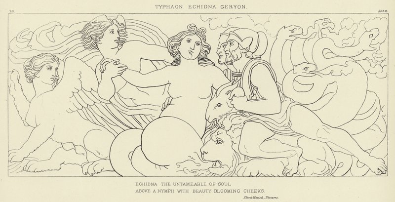 tajfun, kolczatka, gerion autorstwa John Flaxman