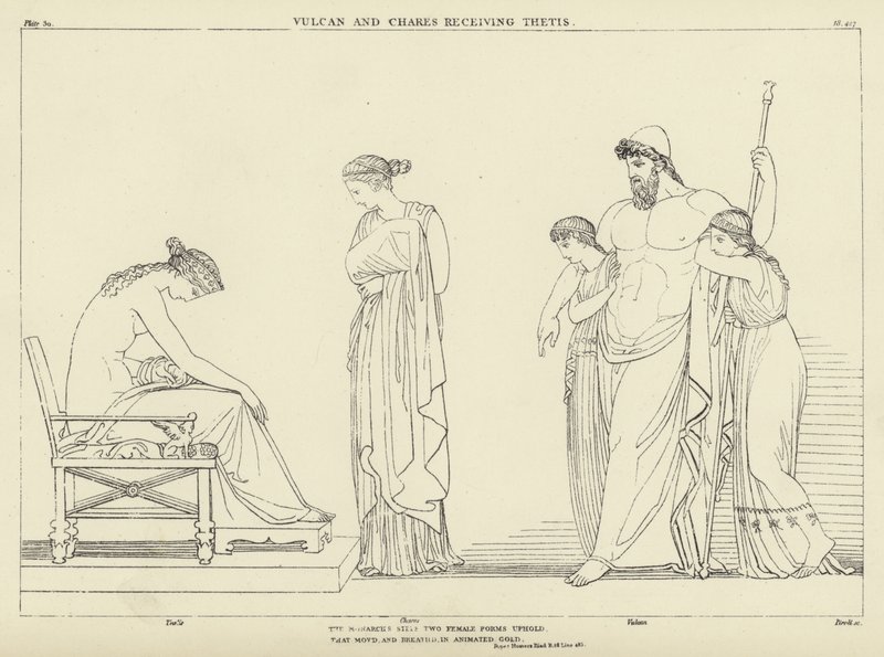 Vulcan i Chares odbierają Thetis autorstwa John Flaxman