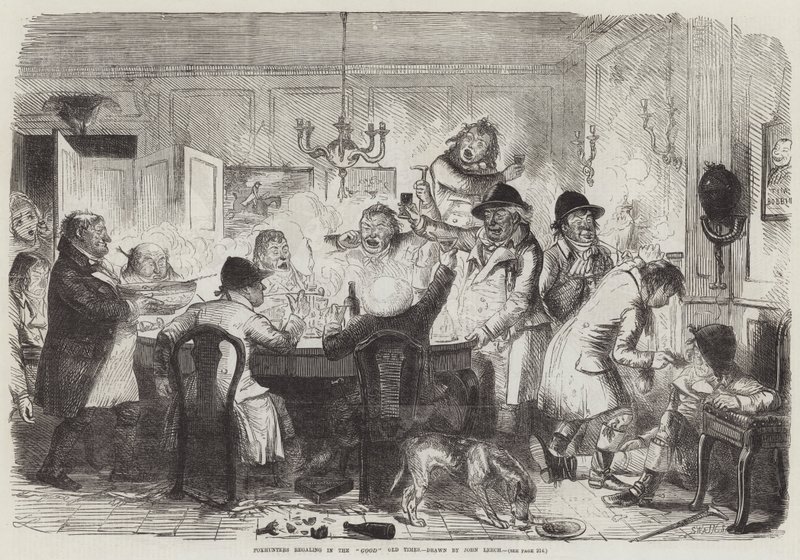 Foxhunters raczący się w starych dobrych czasach autorstwa John Leech