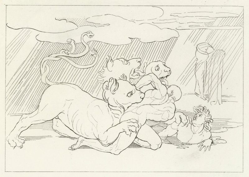 Cerber, Inferno, Canto 6 (grawerowanie) autorstwa John (after) Flaxman