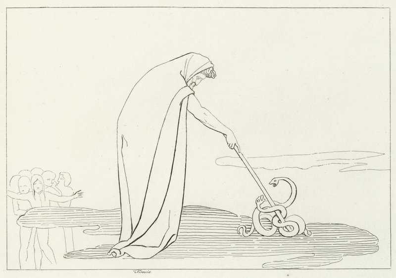 Tejrezjasz, Inferno, Canto 20 (grawerowanie) autorstwa John (after) Flaxman