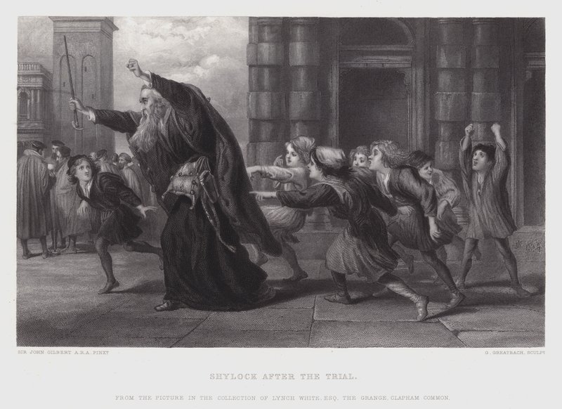 Shylock po procesie (grawerunek) autorstwa John (after) Gilbert
