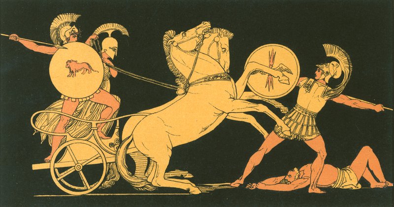 Diomed rzuca swoją włócznią przeciwko Aresowi autorstwa John Flaxman