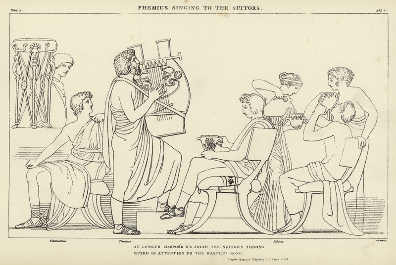 Femius śpiewa zalotnikom autorstwa John Flaxman