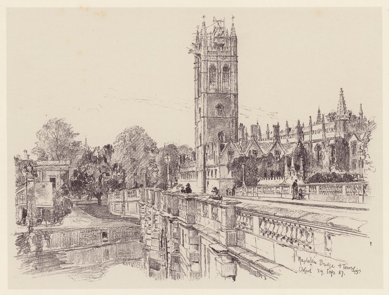 Magdalen College z mostu (litografia) autorstwa John Fulleylove