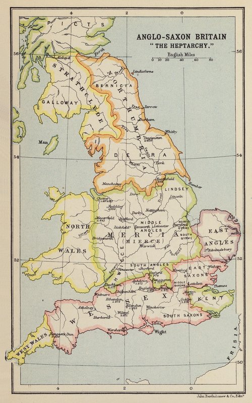 Anglosaska Brytania, "Heptarchia" (litografia) autorstwa John George Bartholomew
