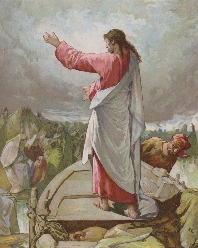 Jezus nauczający z łodzi autorstwa John Lawson