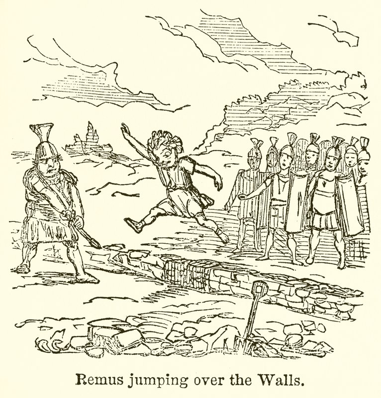 Remus skaczący przez mury autorstwa John Leech