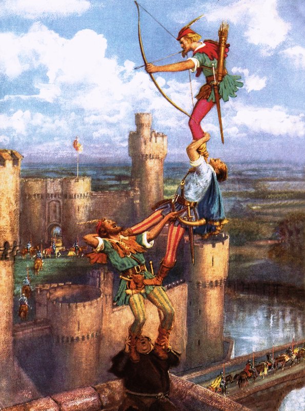 Robin Hood strzelający do zamku Nottingham autorstwa John Millar Watt