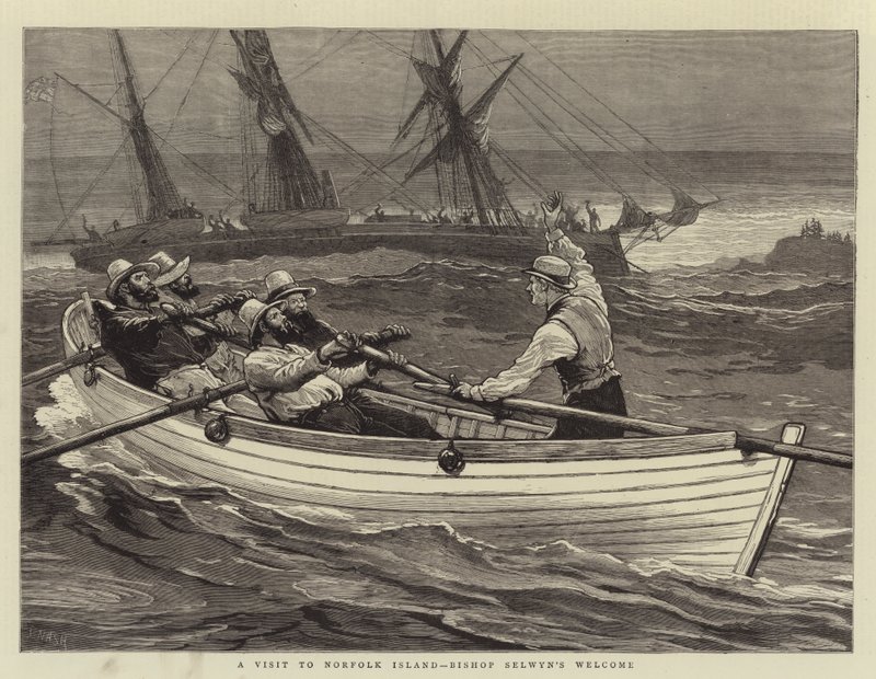Wizyta na wyspie Norfolk, powitanie biskupa Selwyna autorstwa Joseph Nash
