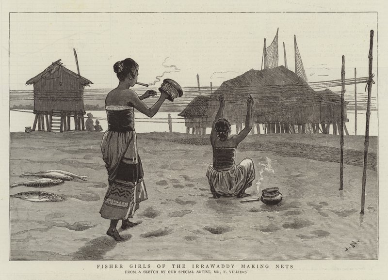 Dziewczęta z Irrawaddy robią sieci autorstwa Joseph Nash