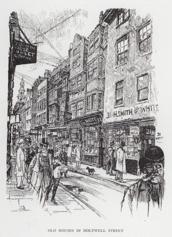 Stare domy przy Holywell Street (lito) autorstwa Joseph (after) Pennell