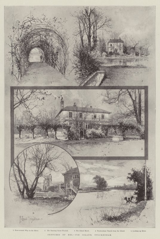 Szkice wyspy Eel-Pie, Twickenham autorstwa Joseph Holland Tringham