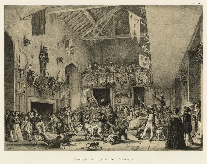 Sala bankietowa, Haddon Hall, Derbyshire autorstwa Joseph Nash