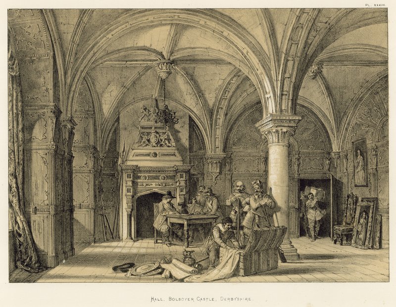 Hall, zamek Bolsover, Derbyshire autorstwa Joseph Nash