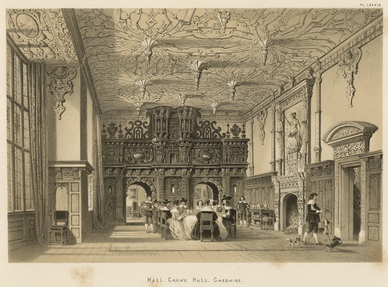 Hall, Crewe Hall, Cheshire autorstwa Joseph Nash