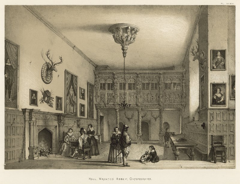 Sala, opactwo Wroxton, Oxfordshire autorstwa Joseph Nash